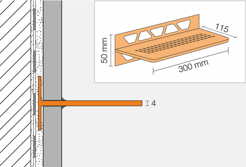 Schluter SHELF-W-S1 Shower Wall Floating Shelf - SQUARE, Coated Aluminium, 300x115mm