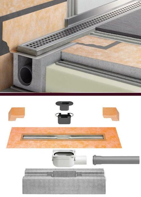 Components of Schluter KERDI LINE H Horizontal Linear Drain Kit