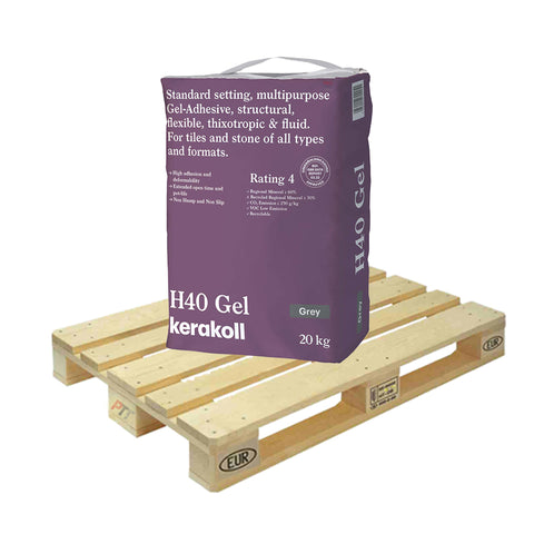 Pallet of grey Kerakoll H40 Gel Tile Adhesive, Standard Set