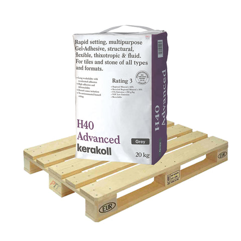 Kerakoll H40 Advanced Gel Tile Adhesive in Grey on a pallet
