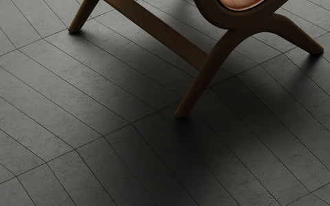 Stylish ceramic designer tiles with a minimalist chair