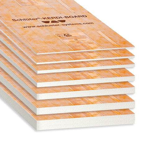 Stack of Schluter KERDI BOARD Panels showing thicknesses