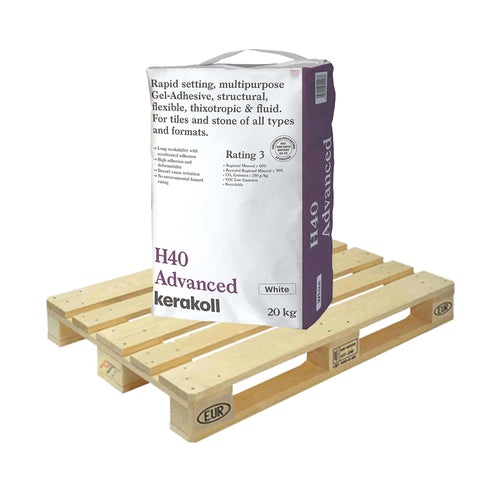 White Kerakoll H40 Advanced Gel Tile Adhesive on a pallet
