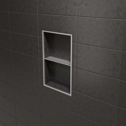 Schluter SHELF-N-S1-EB Shower Niche Shelf - PURE, Brushed Stainless Steel, 300x87mm