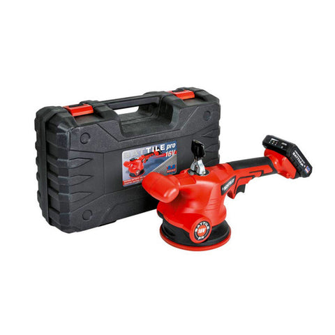 Montolit Battile Pro Tile Vibration Tool with Thumping Suction Cup next to box