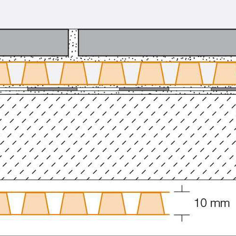 Diagram of Schluter Ditra Drain mat with tiles on top